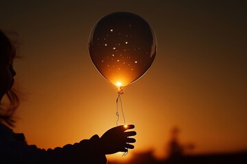A Moment of Freedom: A Baby Releasing a Balloon into the Sky at Sunset