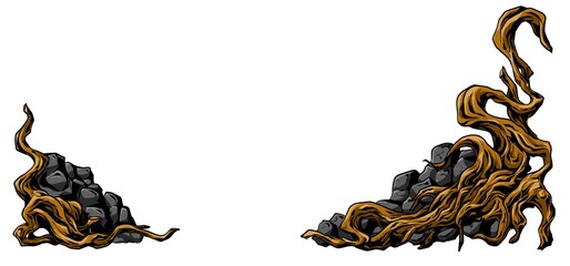 Illustration of Driftwood and stone isolated on white background 