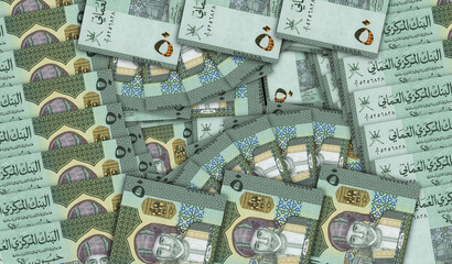 Oman Rial OMR 50 banknotes in a fan mosaic pattern 3d illustration
