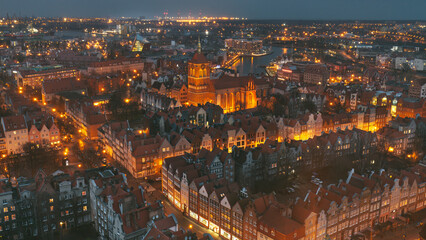 Panoramic view at the historical city center of Gdansk, Poland