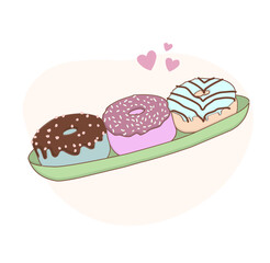 NATIONAL DONUT DAY.glazed sweet donut. Draw funny american kawaii traditional sweet donut vector illustration. American traditional food, cooking, menu concept. Doodle in cartoon style