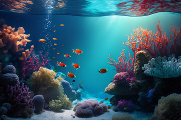 Fototapeta na wymiar Fabulous underwater sea background. Illustration AI Generative