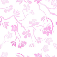 Sakura watercolor pink branch seamless pattern. Vector illustration