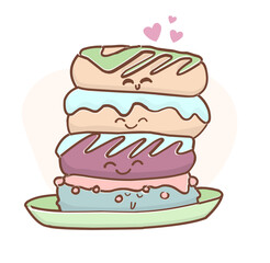 NATIONAL DONUT DAY.glazed sweet donut. Draw funny american kawaii traditional sweet donut vector illustration. American traditional food, cooking, menu concept. Doodle in cartoon style