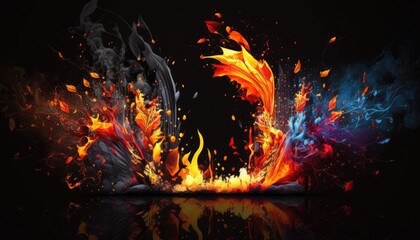 Realist fire against on black background. Flame illustration. Generative AI.
