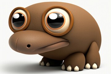 3D cute big eye platypus cartoon. Generative AI
