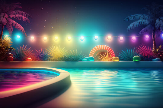 summer pool party background. Illustration AI Generative