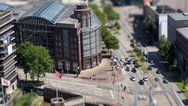 Aerial View of Hamburg City Streets, Tilt Shift Lens