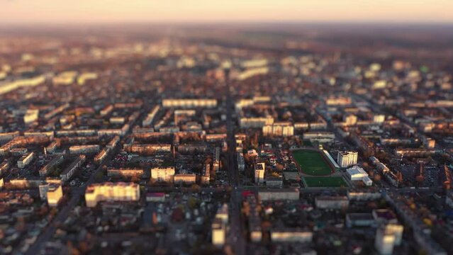 Aerial View Sunset Over Ukrainian City Zhytomyr