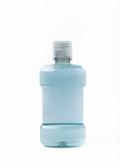 Bottle with mouthwash isolated on white background. Dental care on a white background.Dentistry concept. Fresh breath.