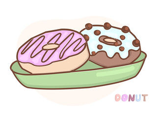 NATIONAL DONUT DAY.glazed sweet donut. Draw funny american kawaii traditional sweet donut vector illustration. American traditional food, cooking, menu concept. Doodle in cartoon style