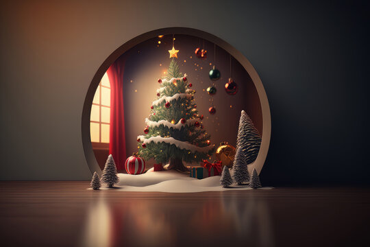 Fabulous Merry Christmas red empty background. Illustration AI Generative