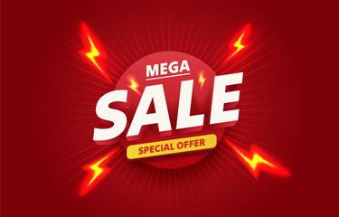 Special offer banner, mega sale off, store poster sticker. Vector