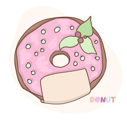 NATIONAL DONUT DAY.glazed sweet donut. Draw funny american kawaii traditional sweet donut vector illustration. American traditional food, cooking, menu concept. Doodle in cartoon style