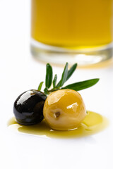 Delicious and appetizing olives on white background