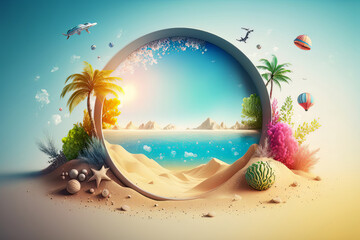 Summer tropical background. Illustration AI Generative - obrazy, fototapety, plakaty