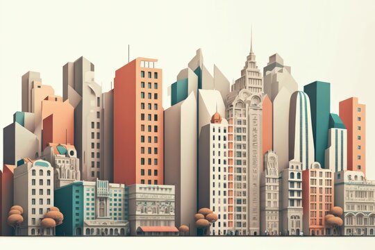 Urban buildings panorama illustration. Generative AI