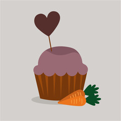  Illustration Cupcake with Carrot   and Candy Love Heart  