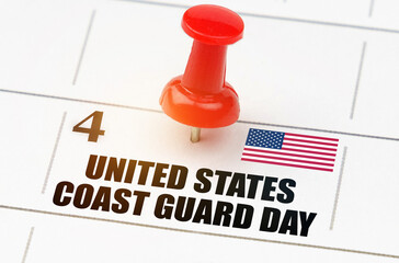 On the calendar grid, the date and name of the holiday - United States Coast Guard Day