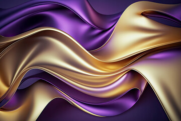 Obraz premium Abstract Background with 3D Wave Bright Gold and Purple Gradient Silk Fabric, Abstract, background, wave, bright, gold, purple, gradient, generative, ai, silk, fabric, modern, 