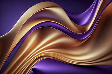 Abstract Background with 3D Wave Bright Gold and Purple Gradient Silk Fabric, Abstract, background, wave, bright, gold, purple, gradient, generative, ai, silk, fabric, modern, 
