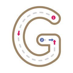 Tracing alphabet letter G uppercase prewriting dotted line element for kindergarten and preschool kids worksheet for handwriting practice activity