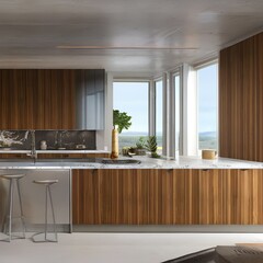 A contemporary kitchen with stainless steel appliances and natural wood accents2, Generative AI