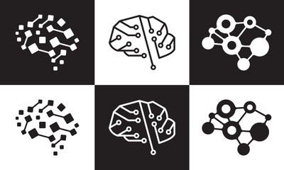 neuron connection logo design, Human brain icon innovation intelligence vector illustration.