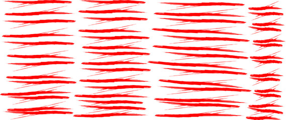 set of red watercolor paint brush stain lines.