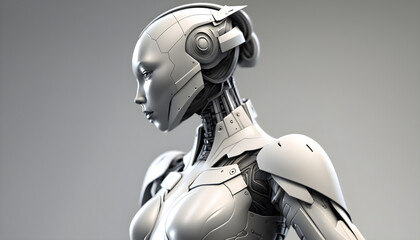 robot female white background -generative Ai 