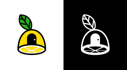 Lime lemon fruit logo and home house with leaf vector monogram icon Design