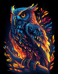 Obraz premium Vibrant Owl Illustration with Thick Lines for Albums, Shirts, Halloween. Gothic. Generative AI 