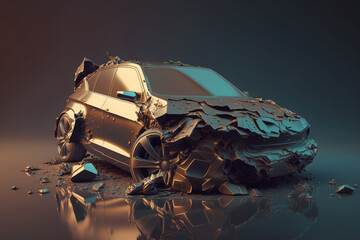 Crashed car concept created with generative aI technology.