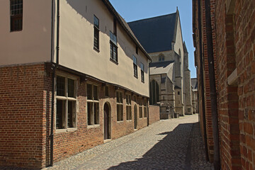 Medieval houses in Groot Begijnhof beguinage, UNESCO world heritage site in  Leuven, Flanders, Belgium