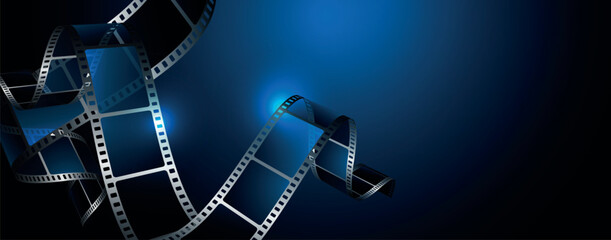 sfondo, cinema, pellicola cinema su sfondo blu - obrazy, fototapety, plakaty