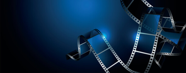 sfondo, cinema, pellicola cinema su sfondo blu - obrazy, fototapety, plakaty