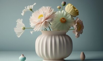  a white vase filled with lots of flowers on top of a table.  generative ai