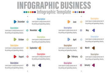 12 Steps modern Timeline diagram calendar with Months workflow and circles , presentation vector infographic. Infographic template for business.