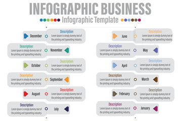 12 Steps modern Timeline diagram calendar with Months rectangle title workflow and circles , presentation vector infographic. Infographic template for business.