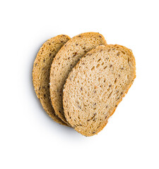 Sliced whole grain bread. Tasty wholegrain pastry with seeds isolated on white background.