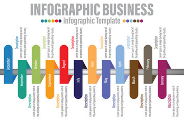 12 Steps modern Timeline diagram calendar with Months rectangle title workflow , presentation vector infographic. Infographic template for business.