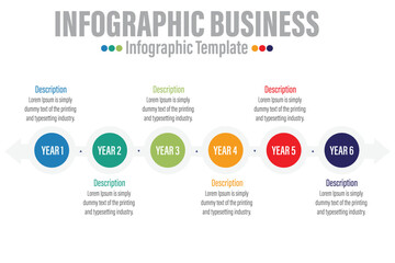 6 Year Modern Timeline diagram with progress circle, presentation vector infographic with circle. Infographic template for business.