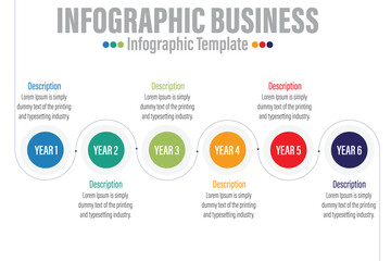 6 Year Modern Timeline diagram with progress circle, presentation vector infographic with circle. Infographic template for business.