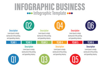 6 Steps modern Timeline diagram calendar with Yearly workflow and circles , presentation vector infographic. Infographic template for business.