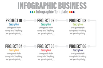 6 Project Modern Timeline diagram with arrows, presentation vector infographic. Infographic template for business. 