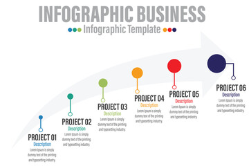 6 Project Modern Timeline diagram with progress circle, presentation vector infographic with circle. Infographic template for business.