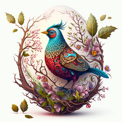 Easter egg with fantasy bird motive. AI generated illustration