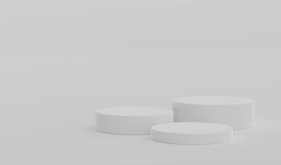 White Geometric Round Podium Platform Studio Scene Stand Gray Grey Background Show Cosmetic Bottle Beauty Products Three Stage Showcase On Pedestal Display Workshop Mockup Realistic 3D Illustration