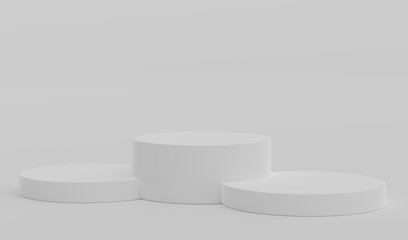 White Geometric Round Podium Platform Studio Scene Stand Gray Grey Background Show Cosmetic Bottle Beauty Products Three Stage Showcase On Pedestal Display Workshop Mockup Realistic 3D Illustration