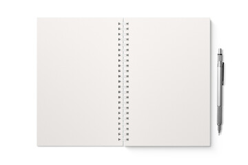 Spiral bound notebook mockup template with white paper cover isolated on a transparent background,...